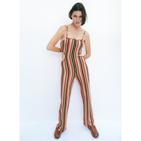 NWT ZARA Terrycloth Cut Out Stripped Jumpsuit - Picture 9 of 12